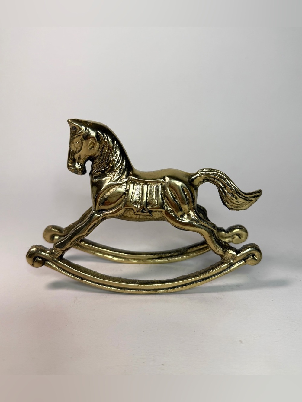 1970s Solid Brass Rocking Horse Figurine